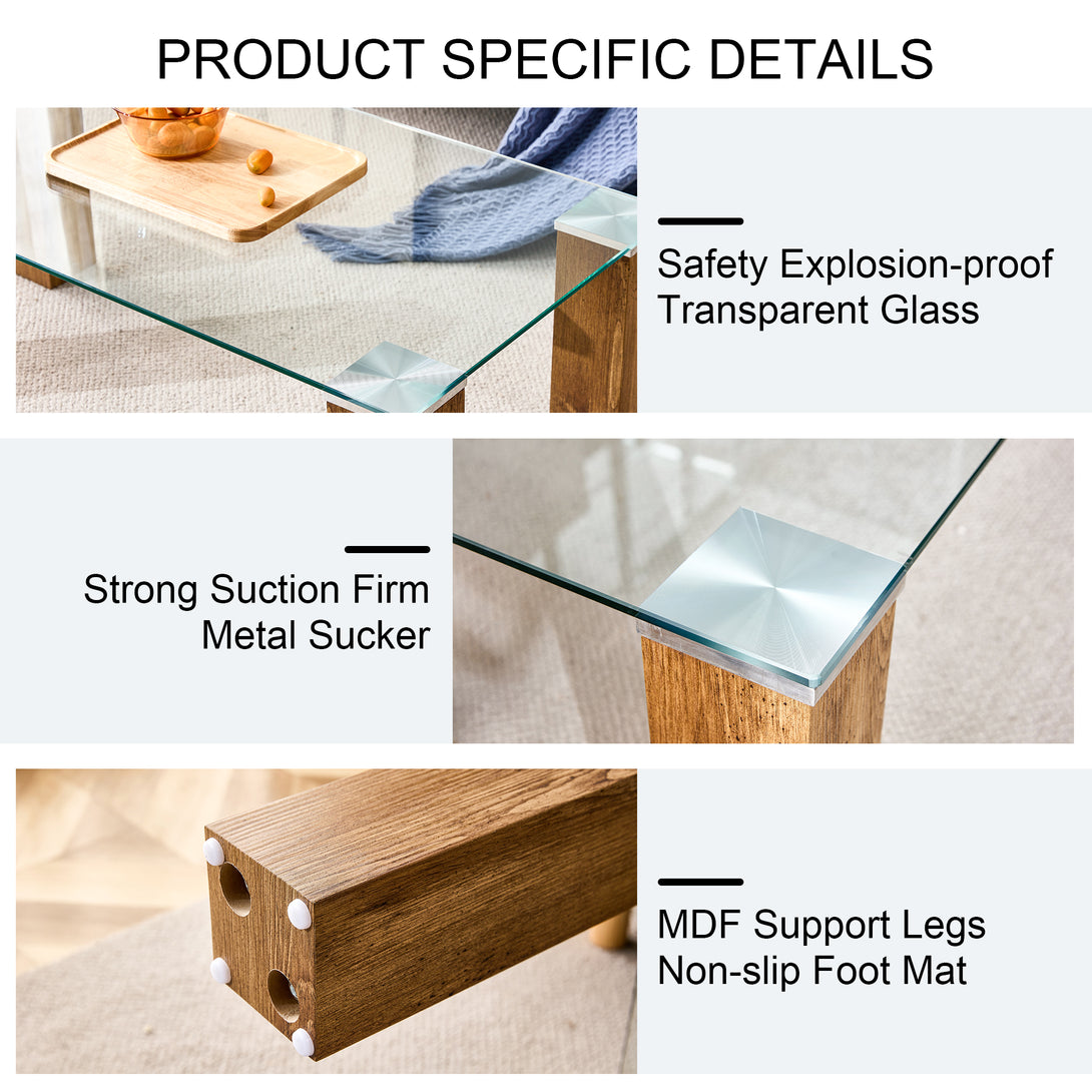 Modern Designed Glass-Top Transparent Rectangular Coffee Table with MDF Legs_15