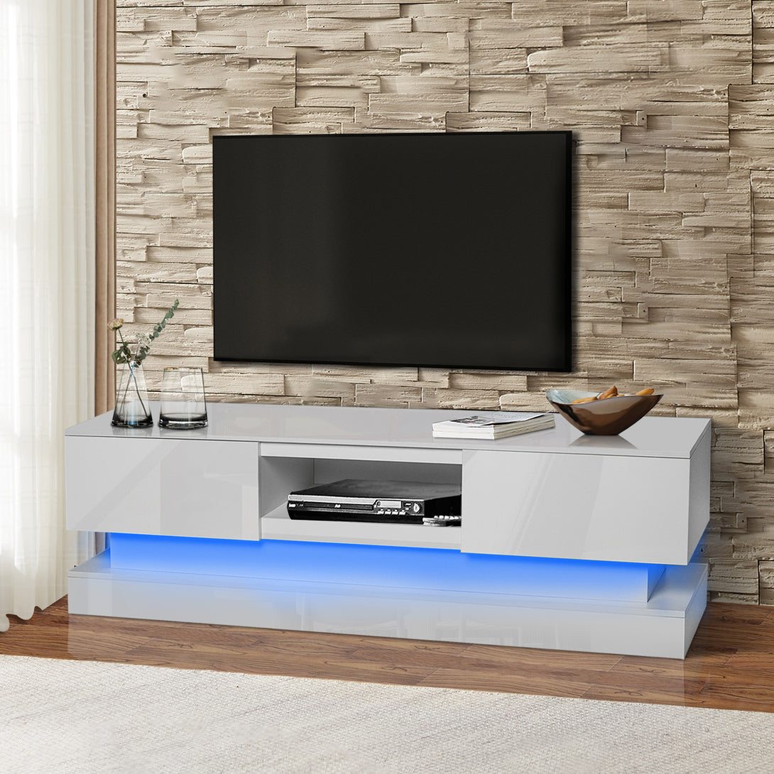 63 inches Modern and Simple Design Television Stand Organizing Cabinet with LED Light- White_2