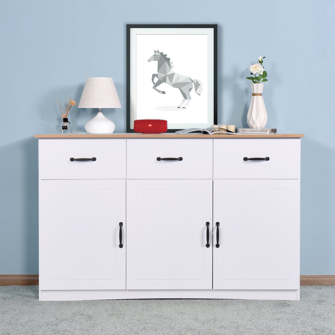 Anti-Tilt Classic Wooden Storage Cabinet with 3 Drawers and 3 Doors- White_1