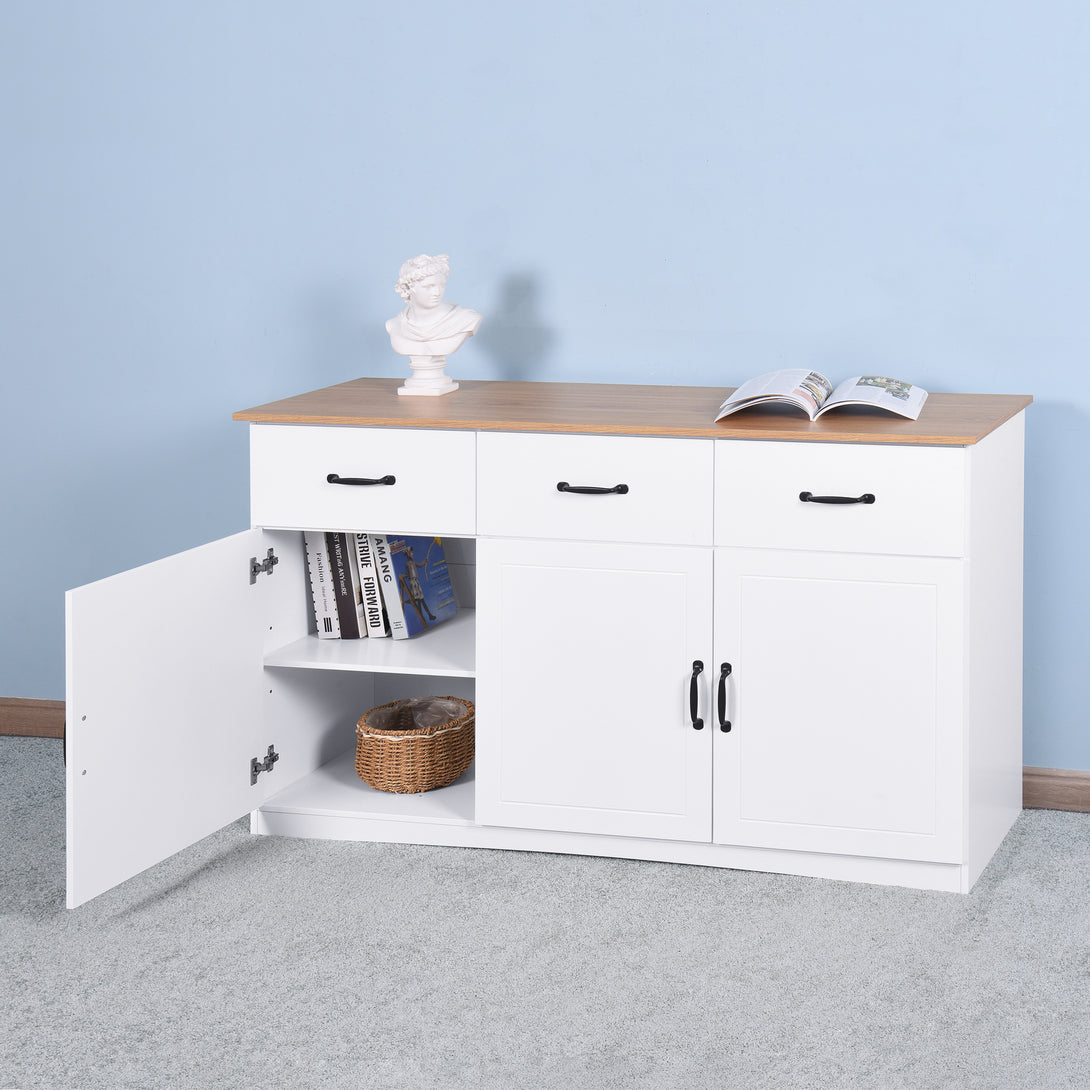 Anti-Tilt Classic Wooden Storage Cabinet with 3 Drawers and 3 Doors- White_3