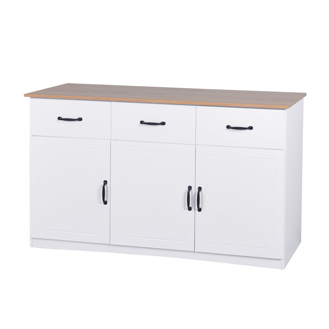 Anti-Tilt Classic Wooden Storage Cabinet with 3 Drawers and 3 Doors- White_4