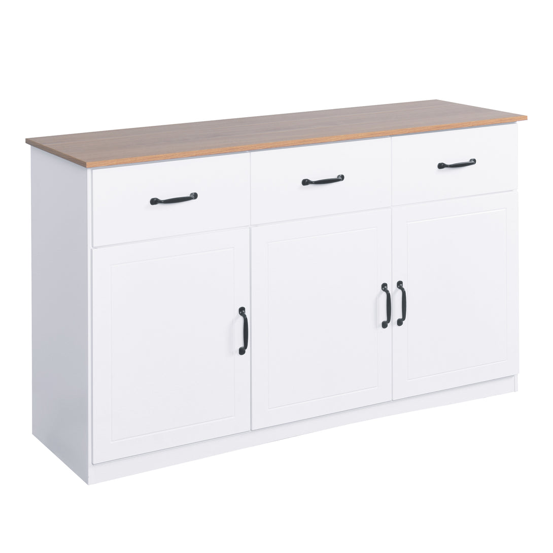 Anti-Tilt Classic Wooden Storage Cabinet with 3 Drawers and 3 Doors- White_5