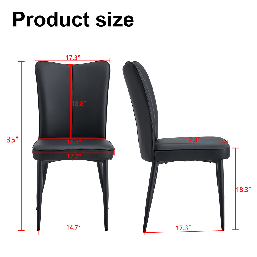 4 Pcs Faux Leather Upholstered Curved Back Dining Chairs with Metal Base- Black, Black_16