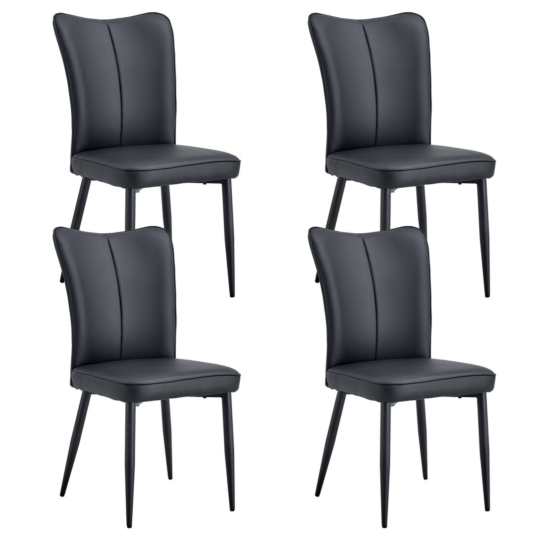 4 Pcs Faux Leather Upholstered Curved Back Dining Chairs with Metal Base- Black, Black_13