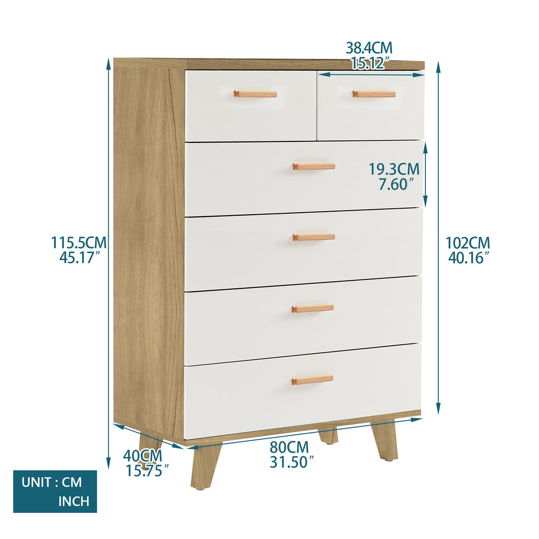 Modern Design Solid Wood Dresser with 6 Drawers for Bedroom and Living Room-White Oak_15