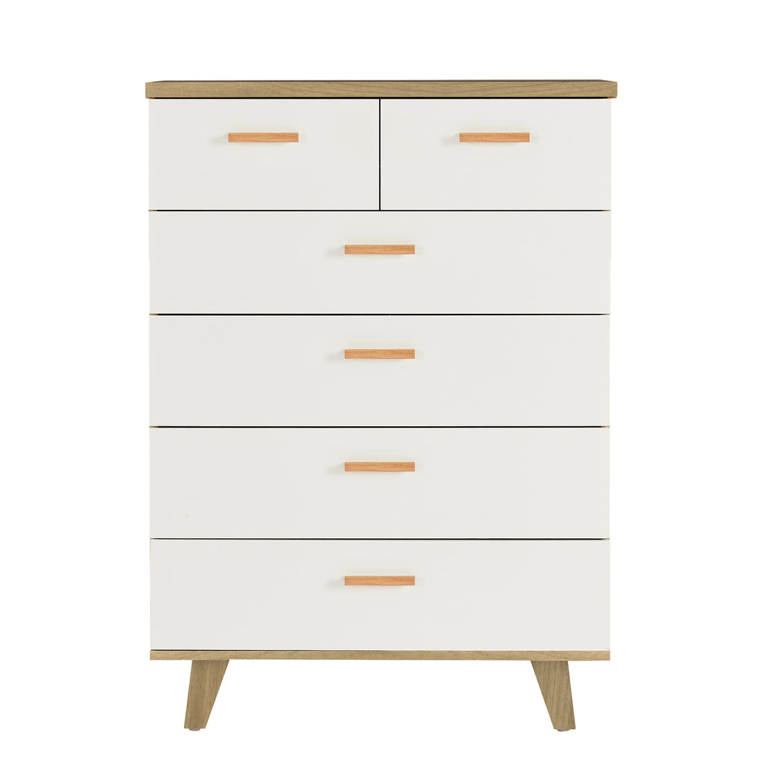 Modern Design Solid Wood Dresser with 6 Drawers for Bedroom and Living Room-White Oak_5