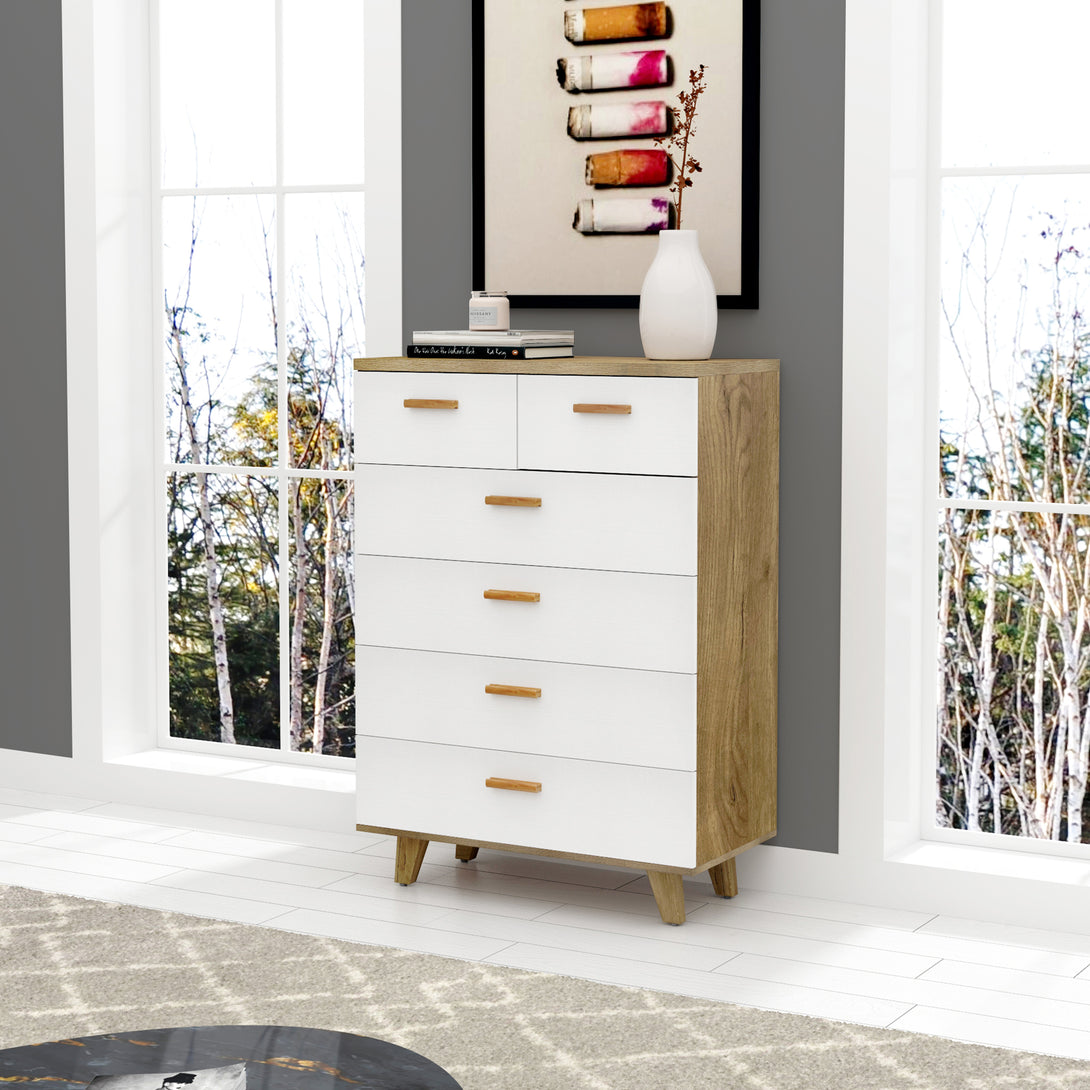 Modern Design Solid Wood Dresser with 6 Drawers for Bedroom and Living Room-White Oak_3