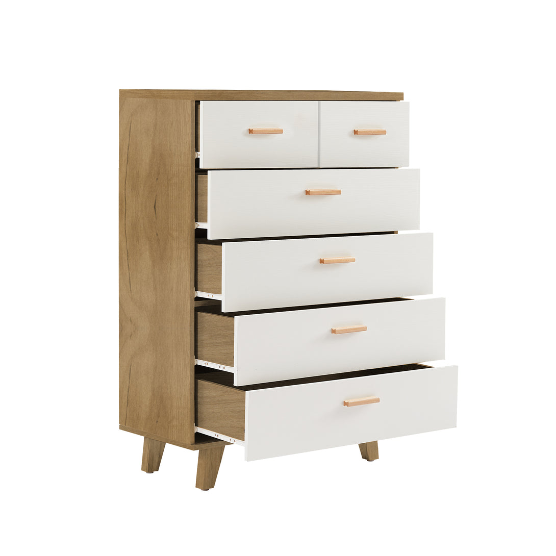 Modern Design Solid Wood Dresser with 6 Drawers for Bedroom and Living Room-White Oak_7