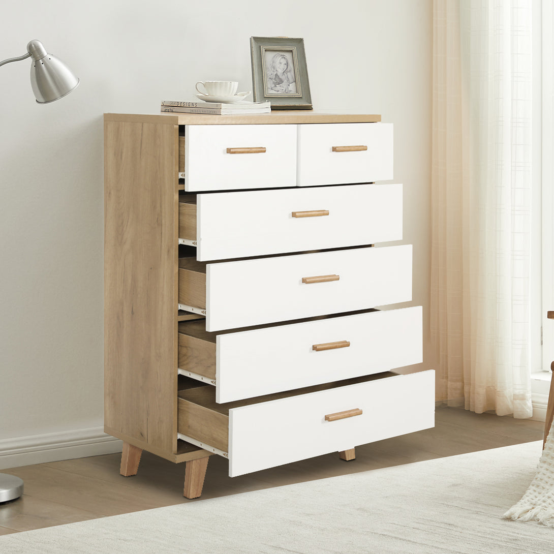 Modern Design Solid Wood Dresser with 6 Drawers for Bedroom and Living Room-White Oak_2