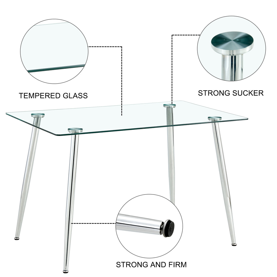 Set of 5 Tempered Glass Dining Table with Dining Chairs- Transparent Table+Black Chairs_16