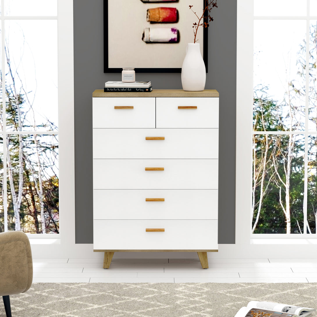 Modern Design Solid Wood Dresser with 6 Drawers for Bedroom and Living Room-White Oak_4