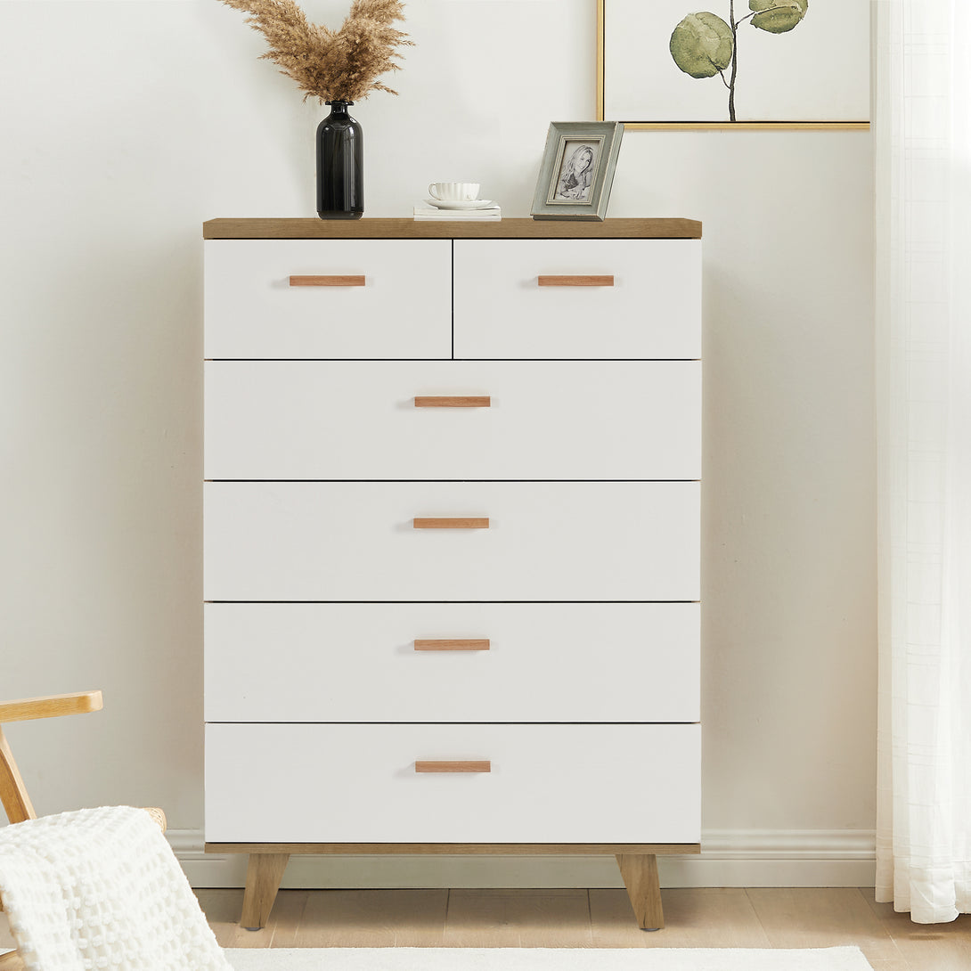 Modern Design Solid Wood Dresser with 6 Drawers for Bedroom and Living Room-White Oak_1