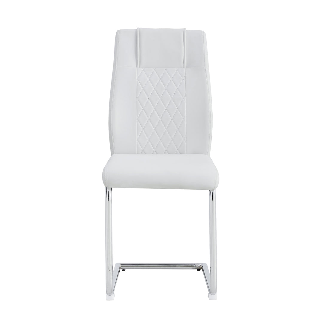 6 Pcs Faux Leather Upholstered Grid High Back Dining Chairs with Metal Base- White, Silver_8