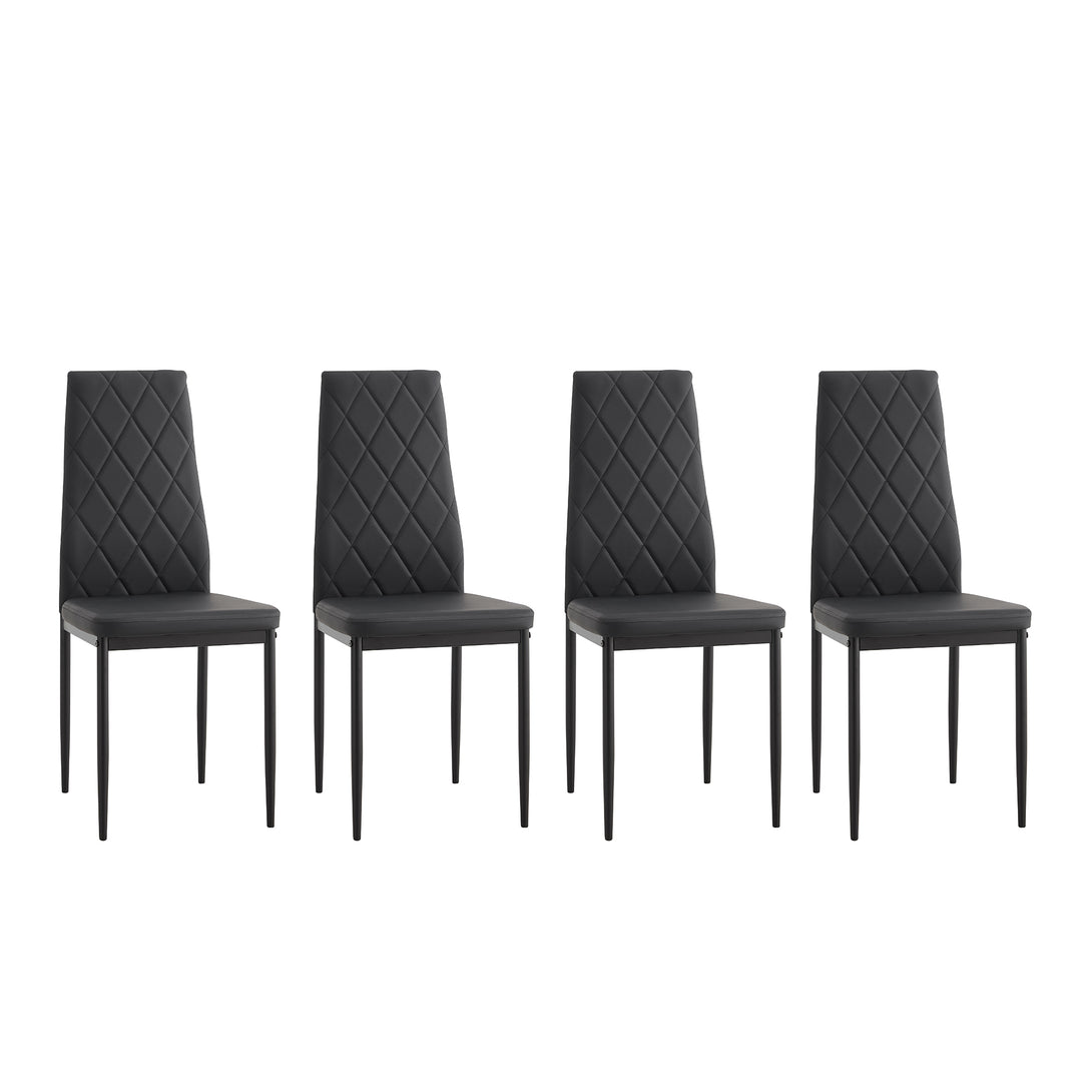 Set of 5 Rectangular Tempered Glass Dining Table and Faux Leather Chair Set- Transparent+Black_11