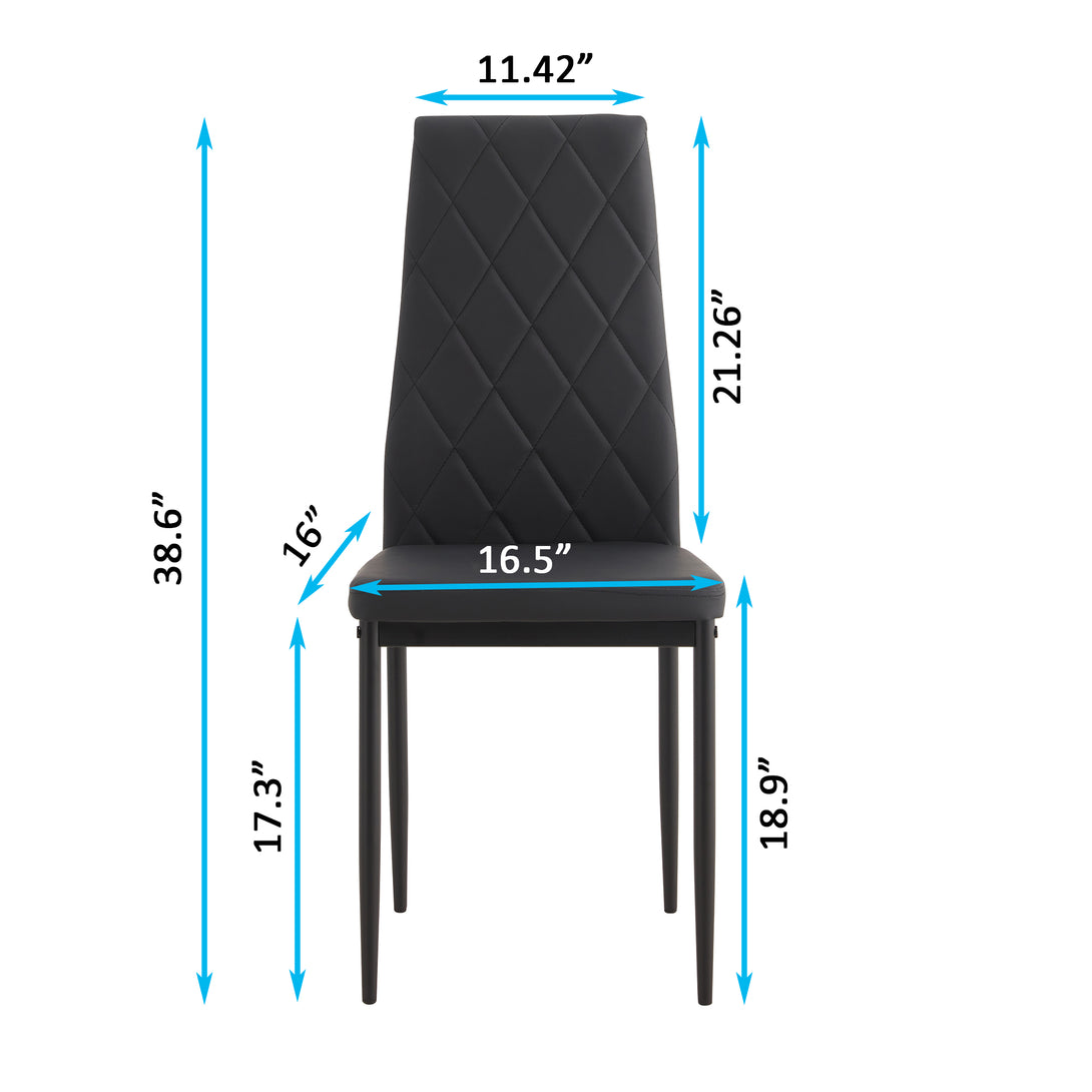 Set of 5 Tempered Glass Dining Table and Chair with Metal Leg Set- Transparent+Black_15