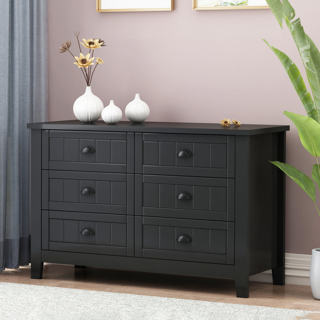 6 Drawers Wood Accent Stylish Dresser Chest and Storage Organizer- Black_1