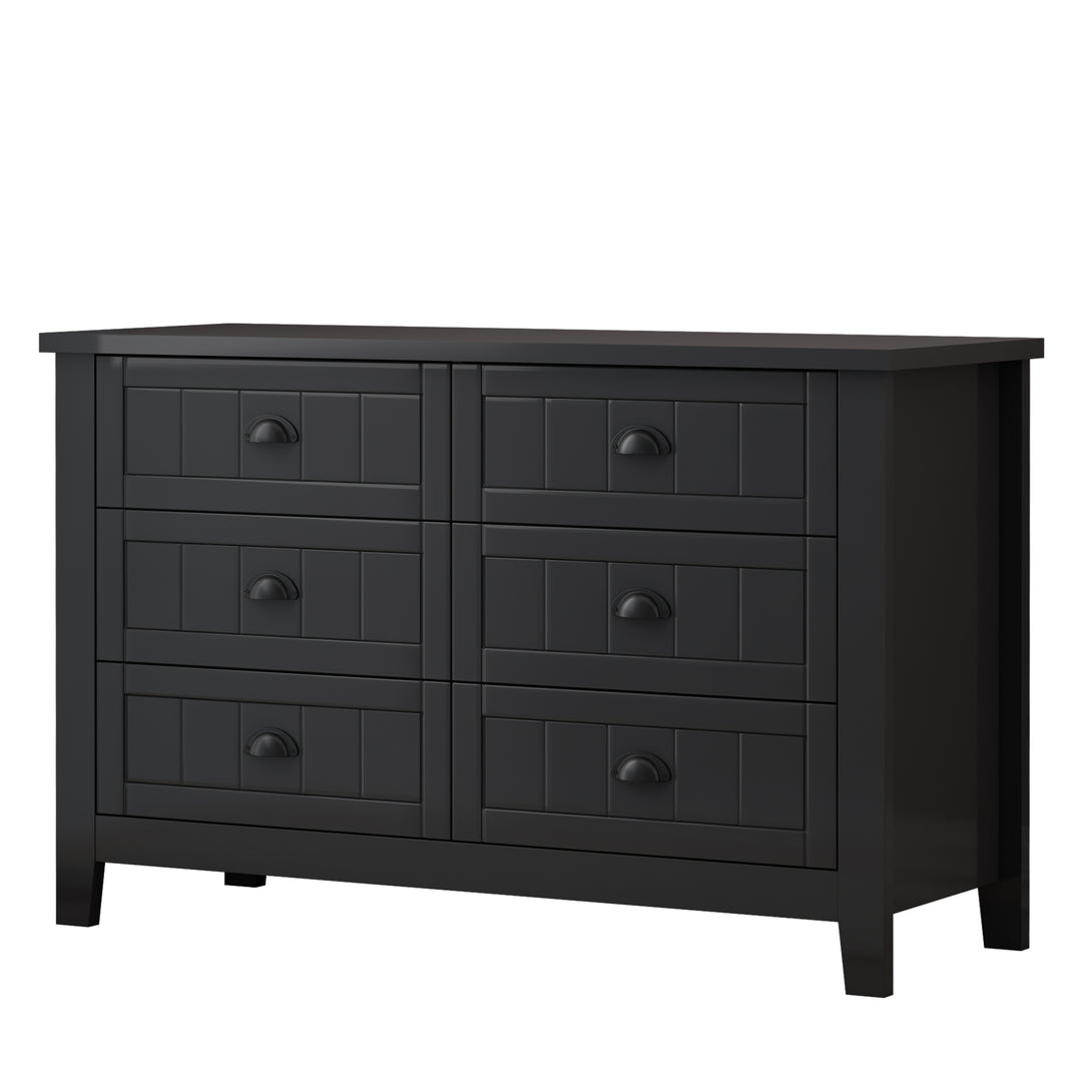 6 Drawers Wood Accent Stylish Dresser Chest and Storage Organizer- Black_6