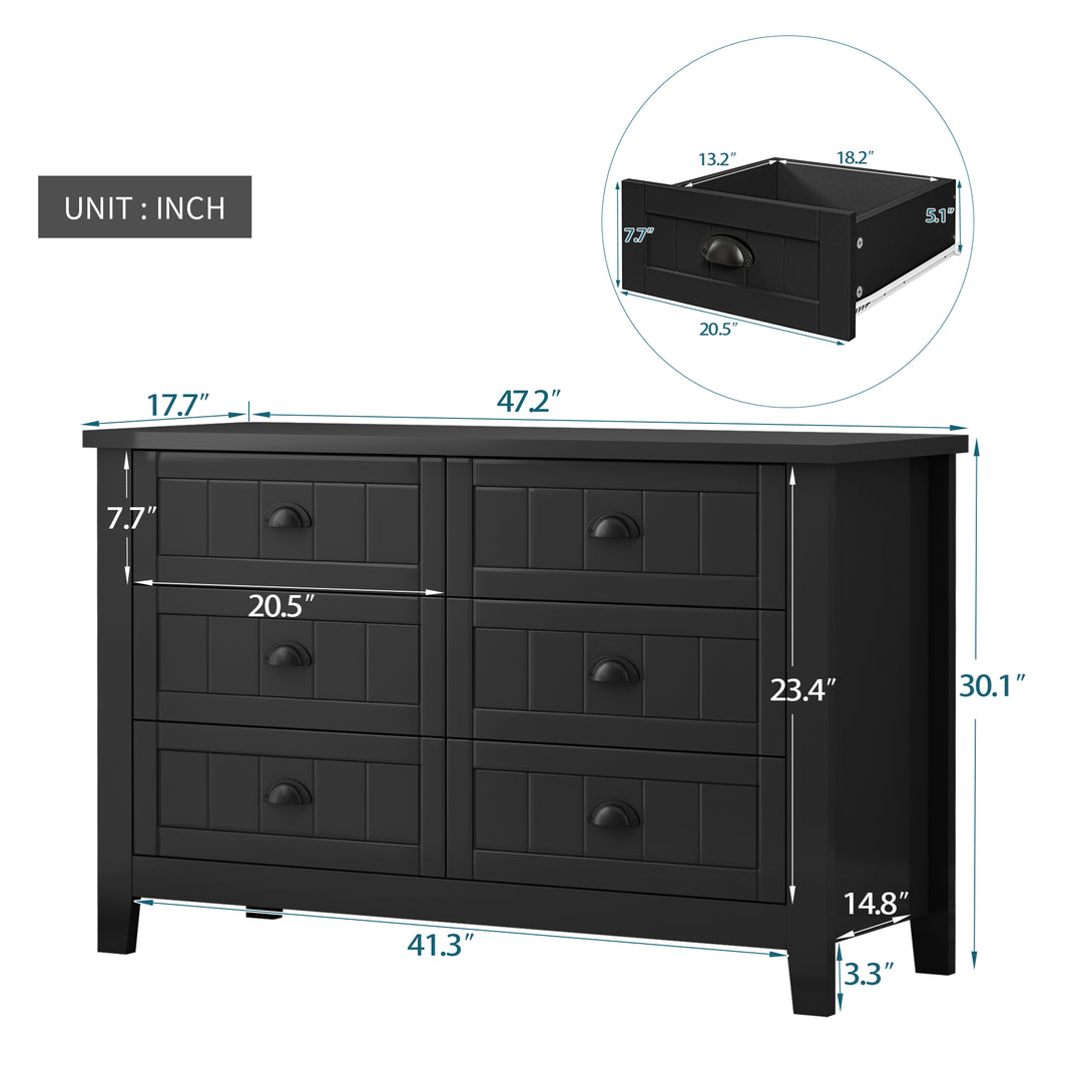 6 Drawers Wood Accent Stylish Dresser Chest and Storage Organizer- Black_4