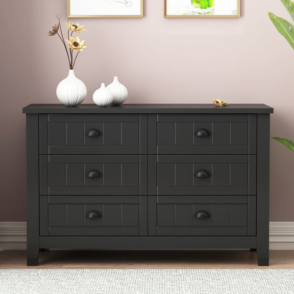 6 Drawers Wood Accent Stylish Dresser Chest and Storage Organizer- Black_0