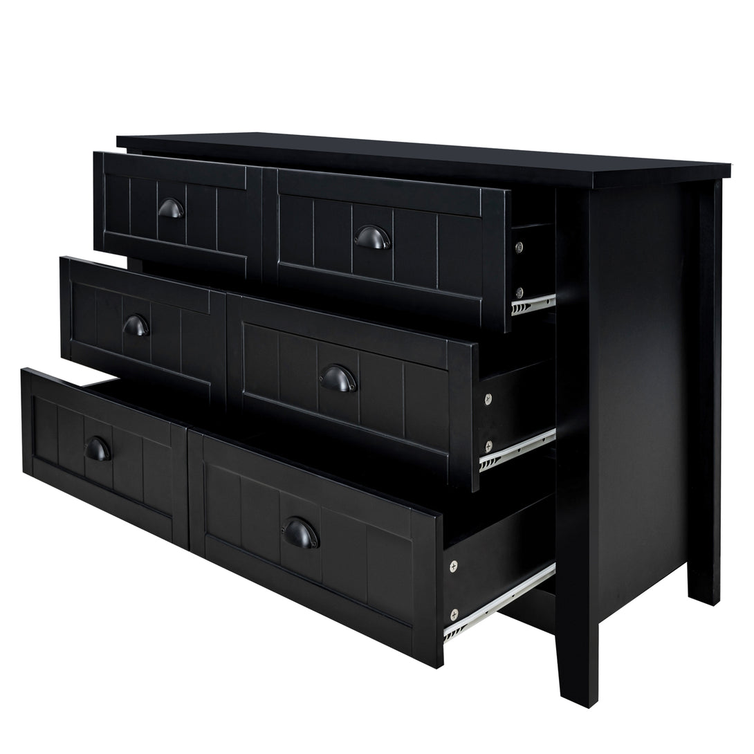 6 Drawers Wood Accent Stylish Dresser Chest and Storage Organizer- Black_7