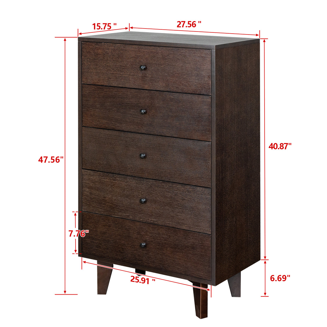 5 Drawers Wood Accent Stylish Tall Dresser Chest and Storage Organizer- Auburn_9