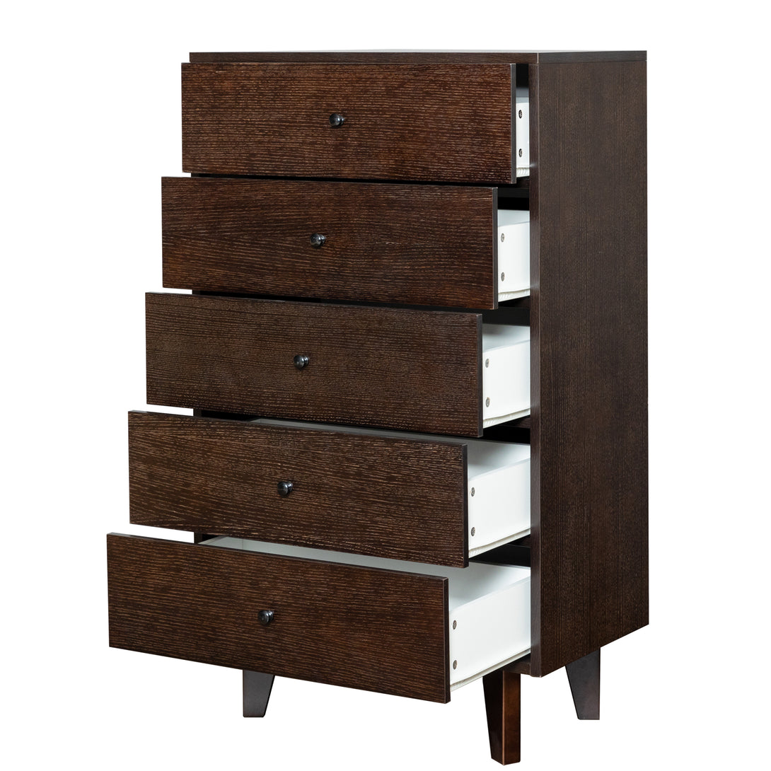 5 Drawers Wood Accent Stylish Tall Dresser Chest and Storage Organizer- Auburn_11