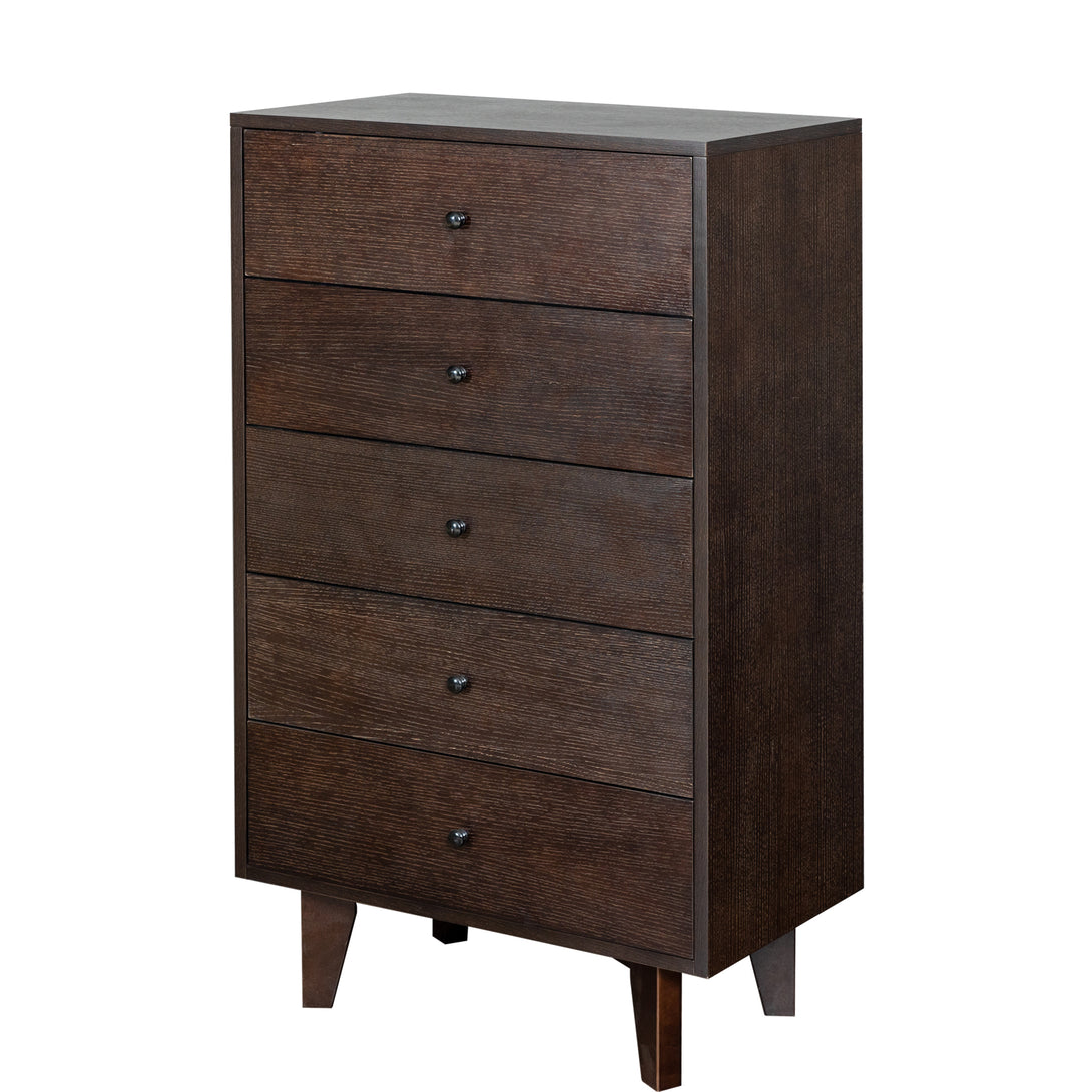 5 Drawers Wood Accent Stylish Tall Dresser Chest and Storage Organizer- Auburn_12