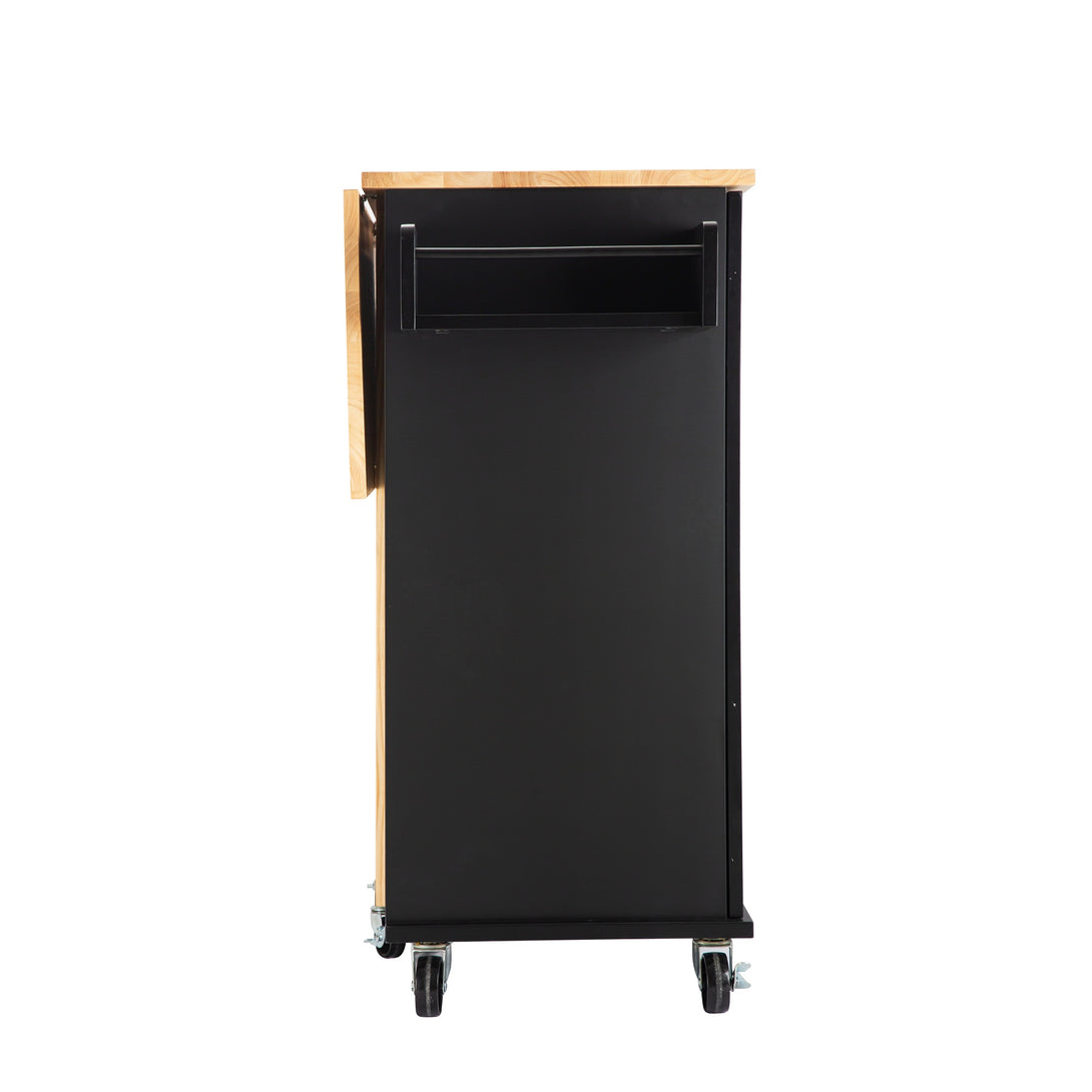 3 Drawers Rubber Wooden Top Utility Kitchen Cart with Adjustable Shelf- Black_4