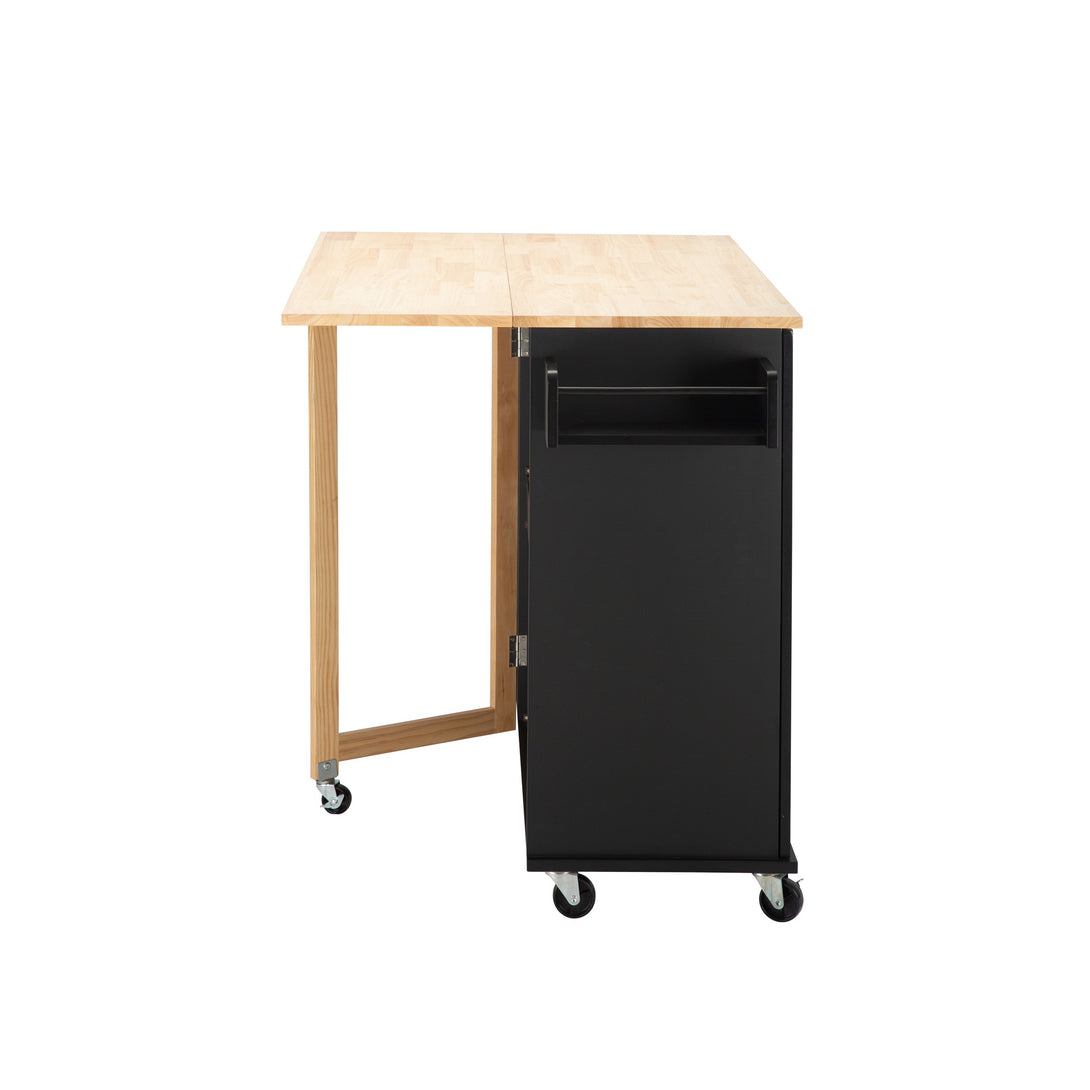 3 Drawers Rubber Wooden Top Utility Kitchen Cart with Adjustable Shelf- Black_6