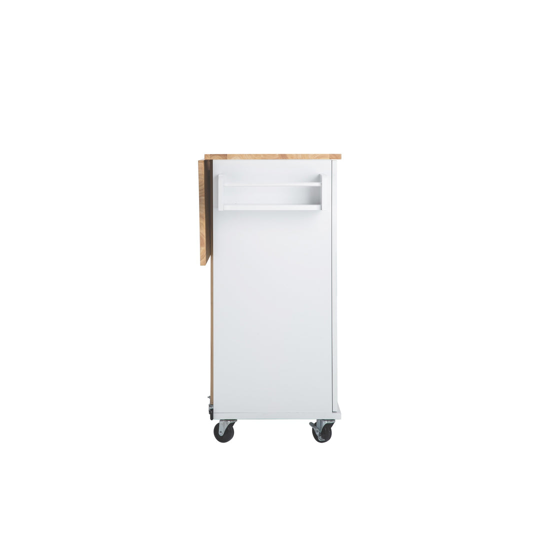 3 Drawers Rubber Wooden Top Utility Kitchen Cart with Adjustable Shelf- White_6