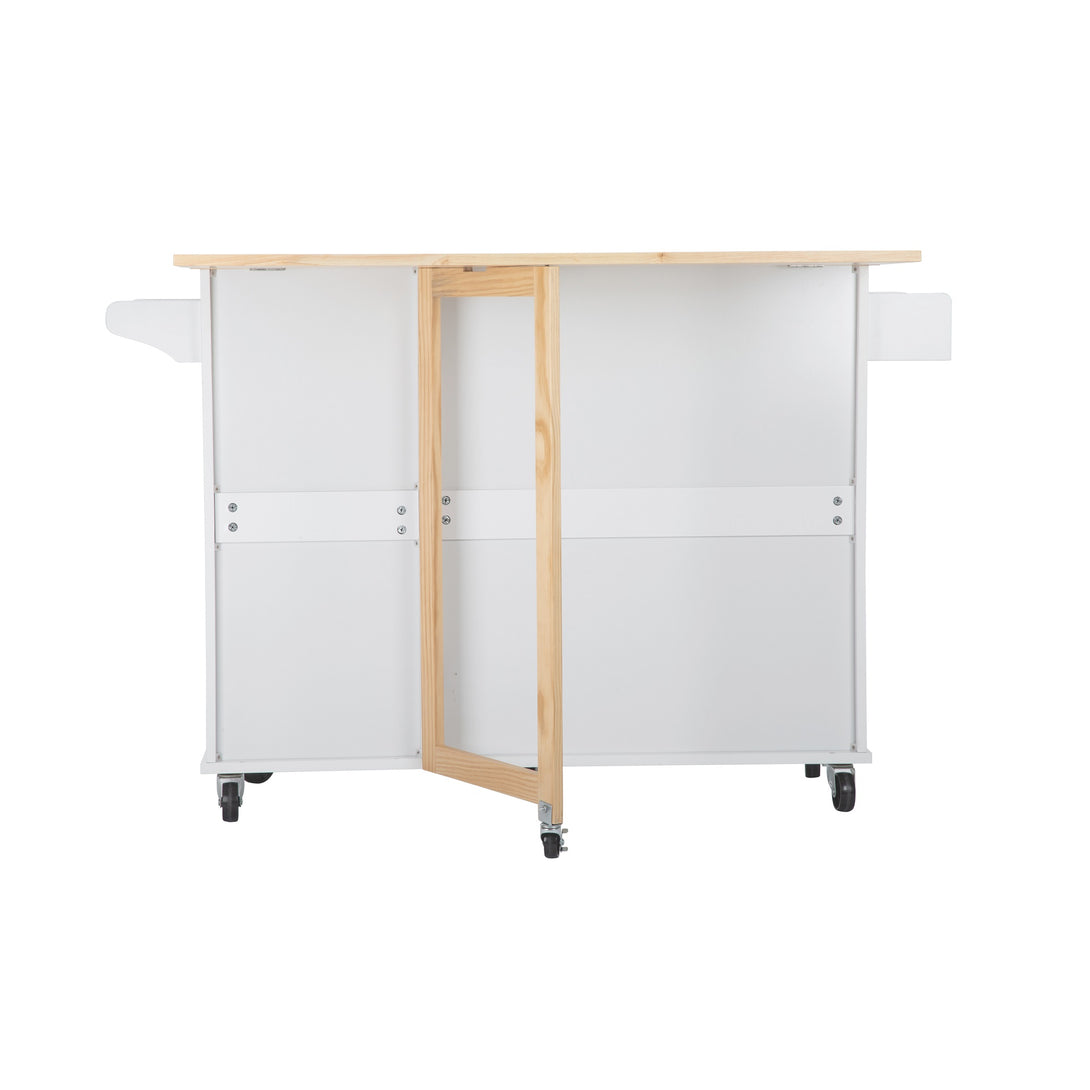 3 Drawers Rubber Wooden Top Utility Kitchen Cart with Adjustable Shelf- White_4