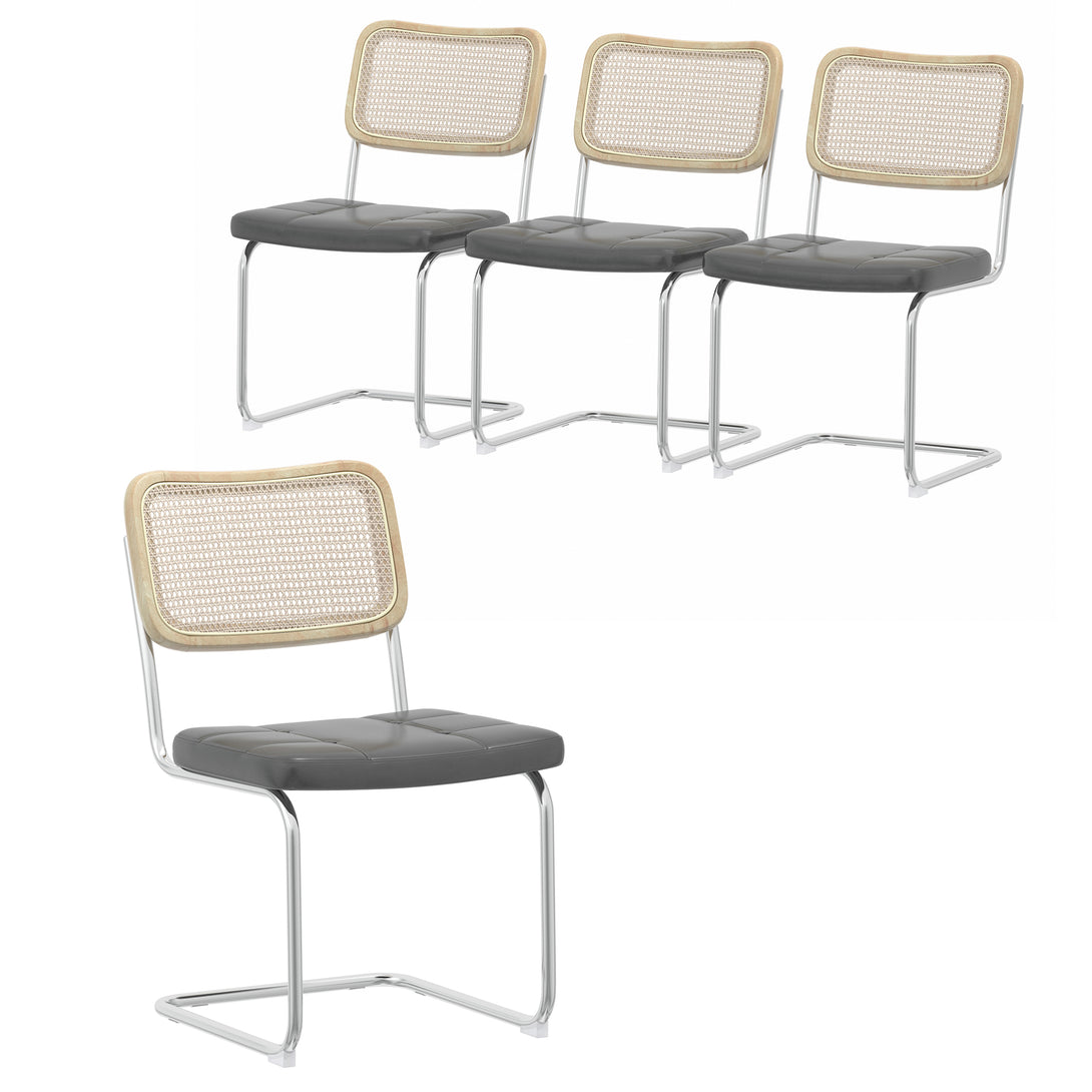 Set of 4 PU Leather Dining Chair with High-Density Sponge Rattan Chair- Gray_4