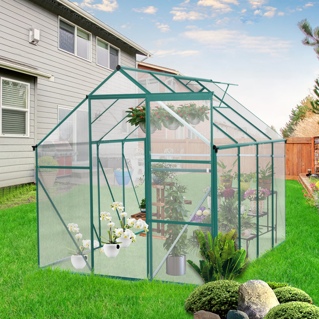 6 x 8 FT  Polycarbonate Walk-in Greenhouse Garden for Backyard Planting- Green_0