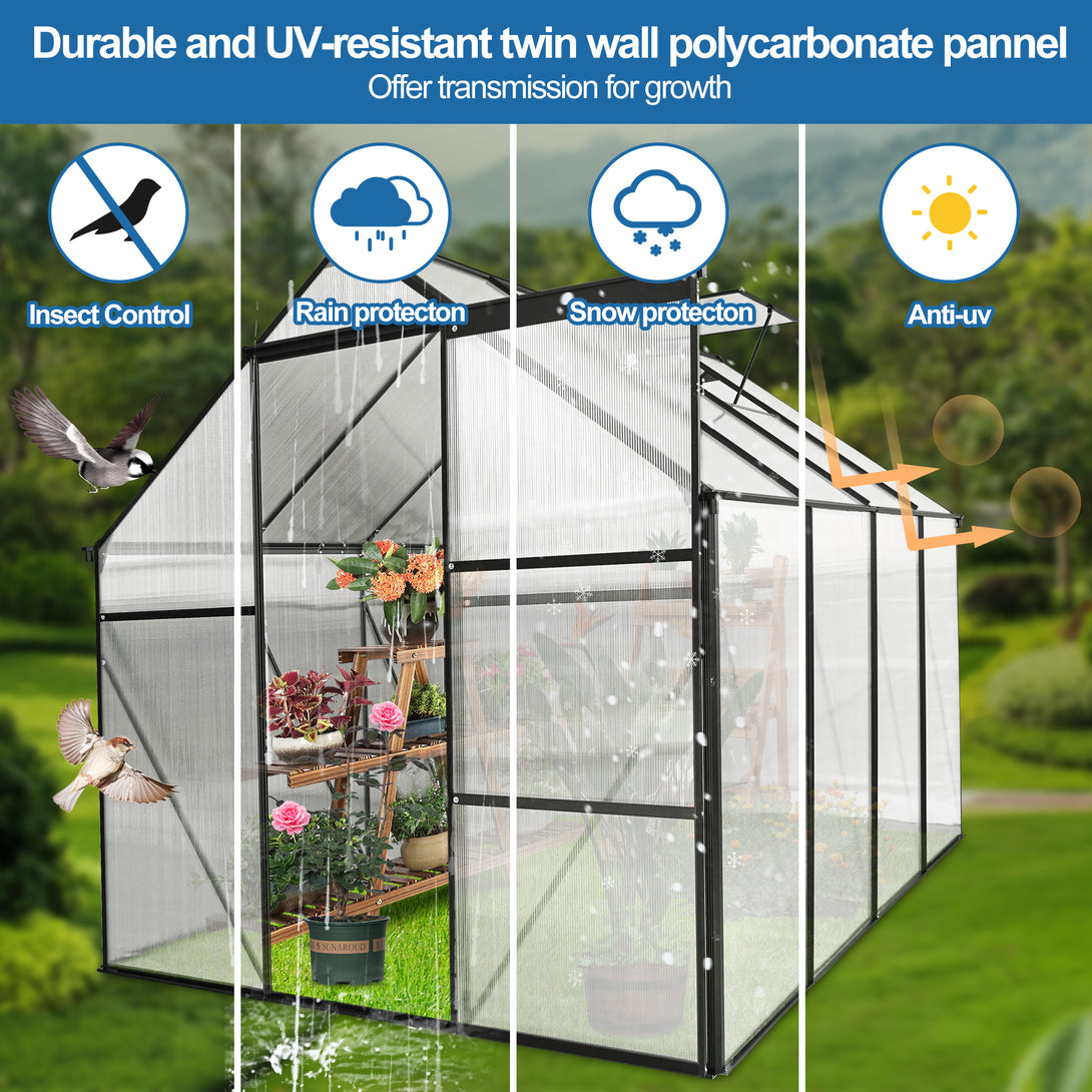 6x8 FT  Polycarbonate Walk-in Greenhouse Garden for Backyard Planting- Green_3