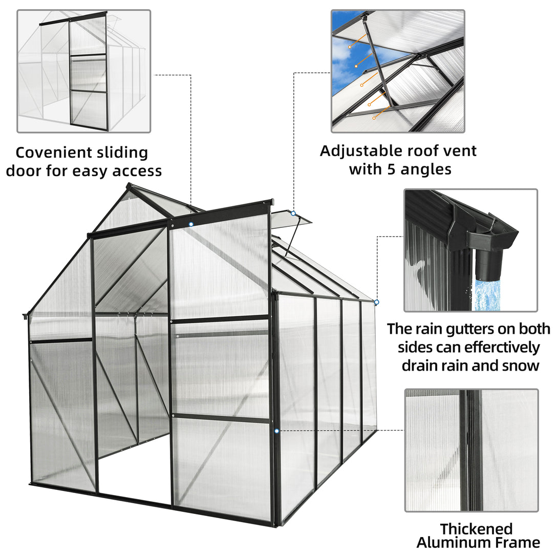 6x8 FT  Polycarbonate Walk-in Greenhouse Garden for Backyard Planting- Green_7