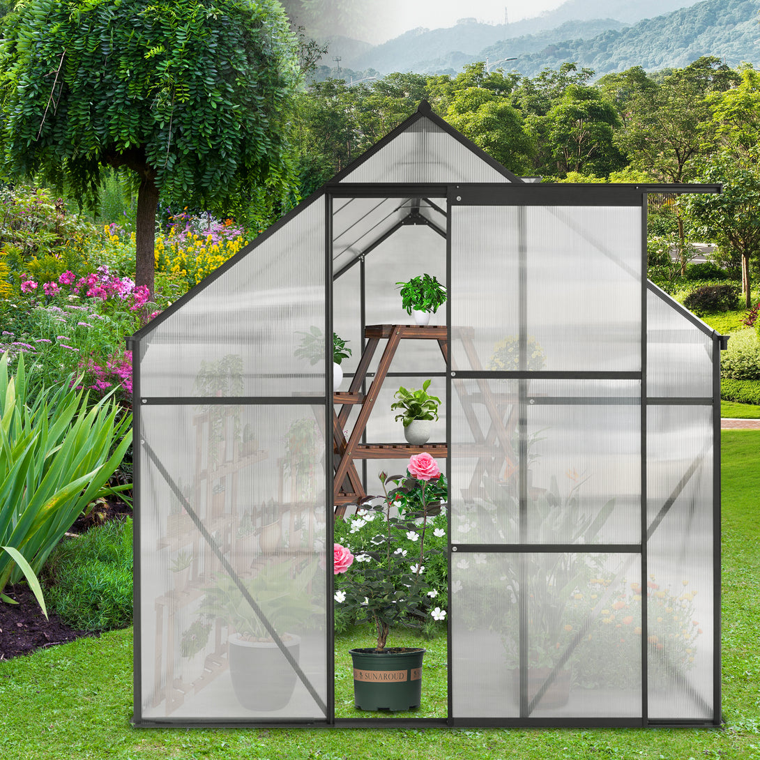 6x8 FT  Polycarbonate Walk-in Greenhouse Garden for Backyard Planting- Green_1