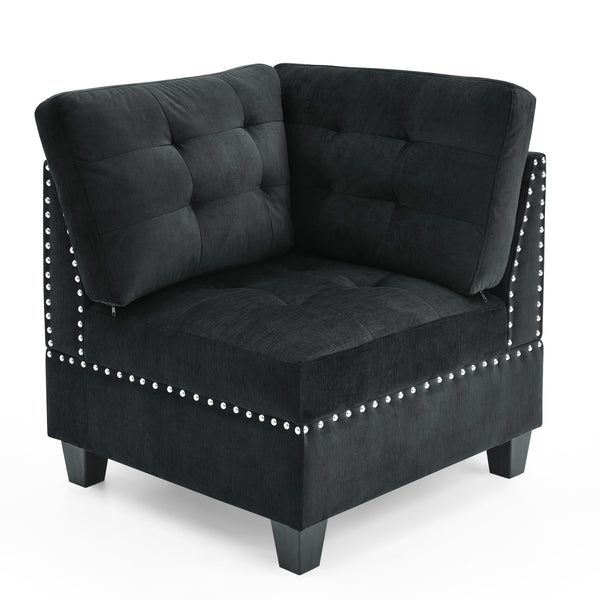 Corner Sofa for L-Shape Modular Sectional Sofa Couch Reversible Combination- Black_0