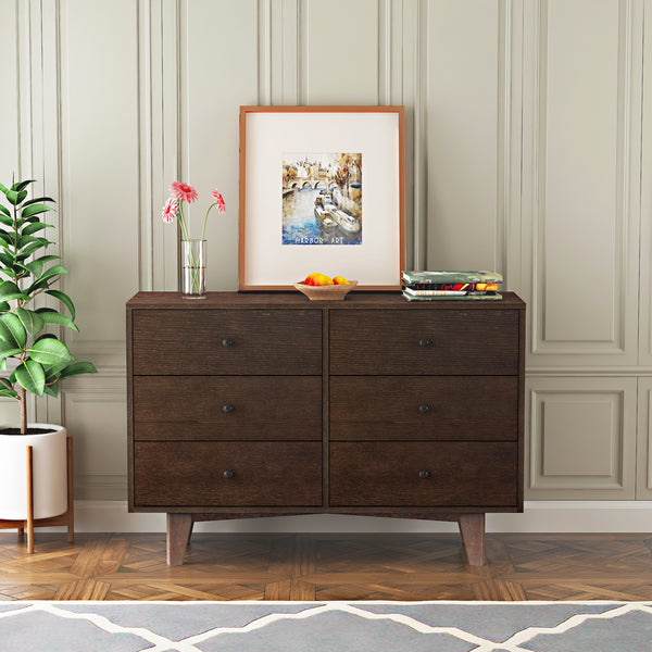 6 Drawers Wood Accent Stylish Dresser Chest and Storage Organizer- Auburn_0