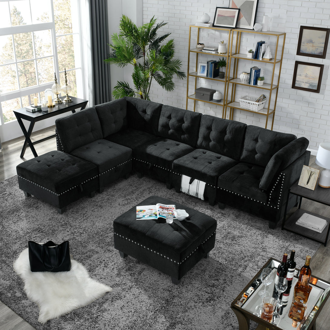 Corner Sofa for L-Shape Modular Sectional Sofa Couch Reversible Combination- Black_7