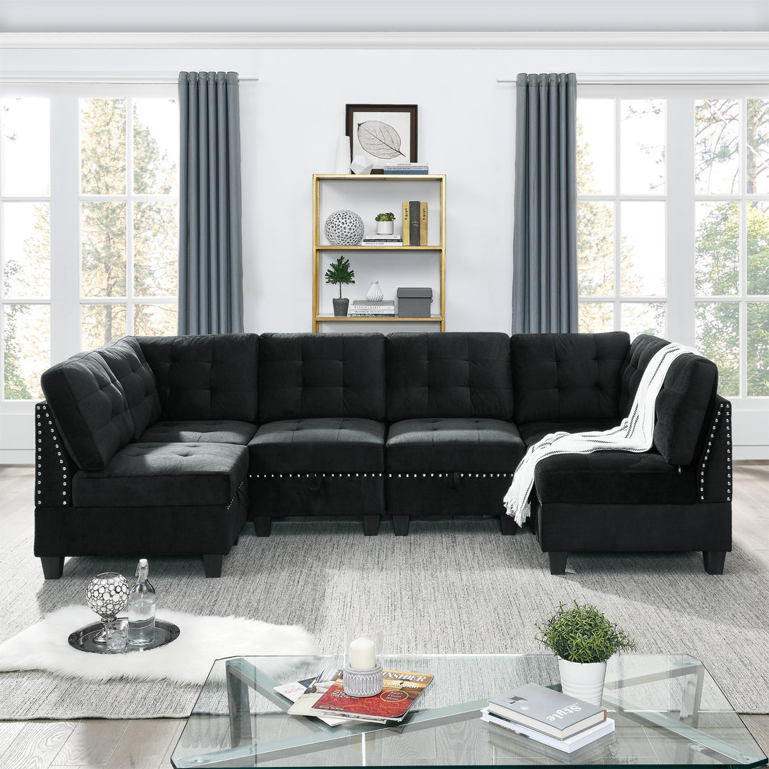 Corner Sofa for L-Shape Modular Sectional Sofa Couch Reversible Combination- Black_5