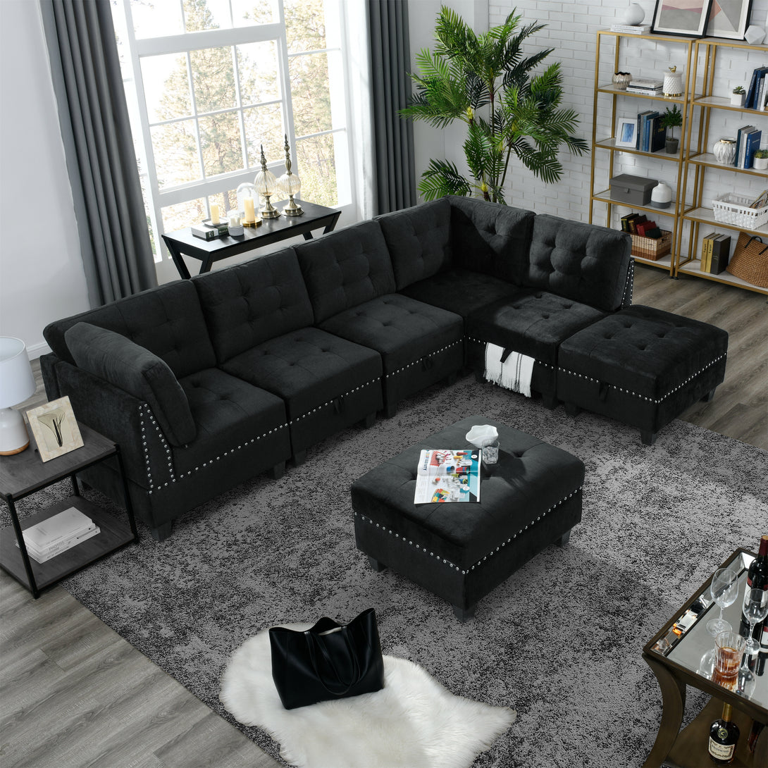 Corner Sofa for L-Shape Modular Sectional Sofa Couch Reversible Combination- Black_9