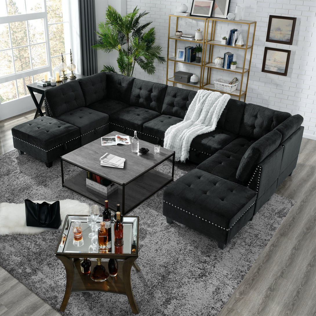 Corner Sofa for L-Shape Modular Sectional Sofa Couch Reversible Combination- Black_6