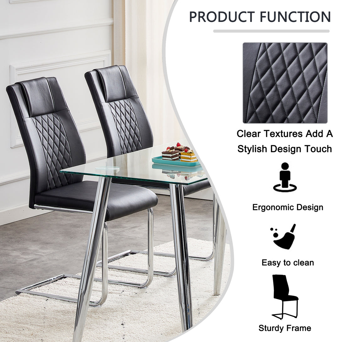 8 Pcs Faux Leather Upholstered Grid High Back Dining Chairs with Metal Base- Black, Silver_17