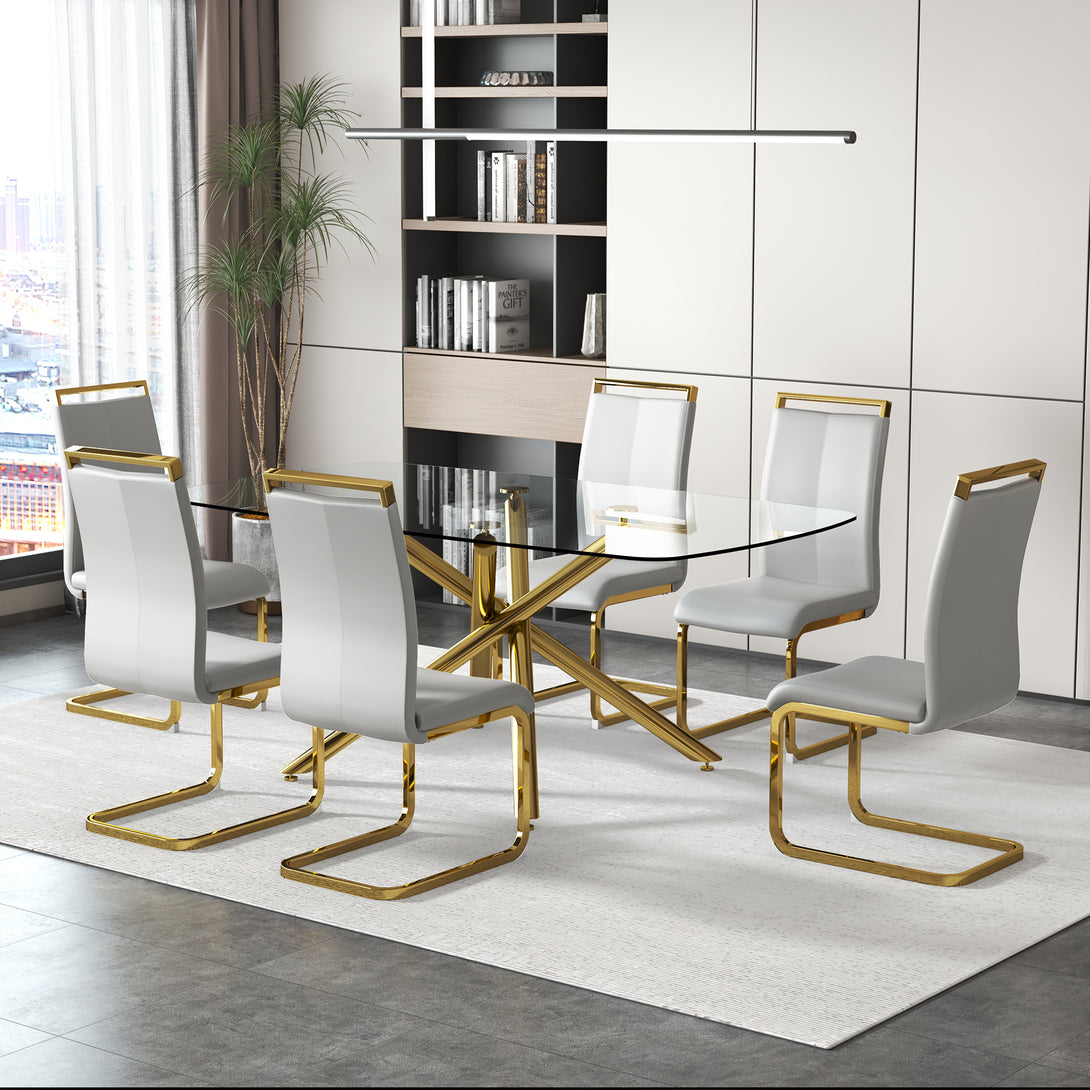 6-8 Seater Modern Rectangular Tempered Glass Table Top with Chrome Plated Single Legs_9