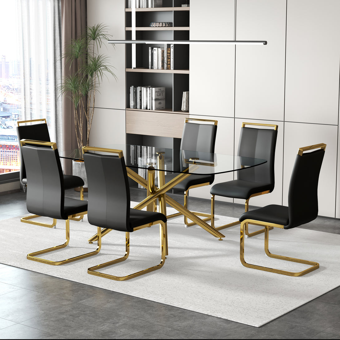 6-8 Seater Modern Rectangular Tempered Glass Table Top with Chrome Plated Single Legs_4