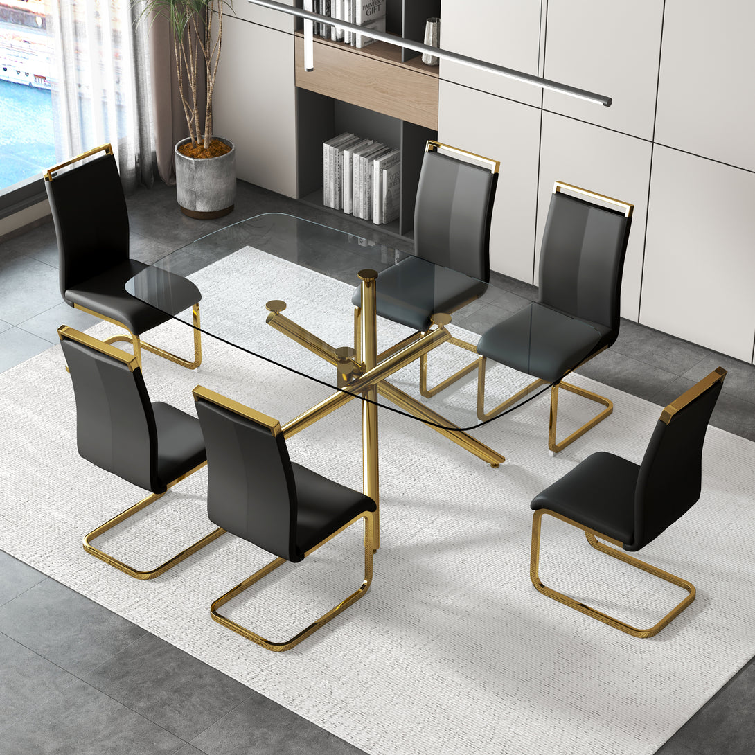 6-8 Seater Modern Rectangular Tempered Glass Table Top with Chrome Plated Single Legs_3