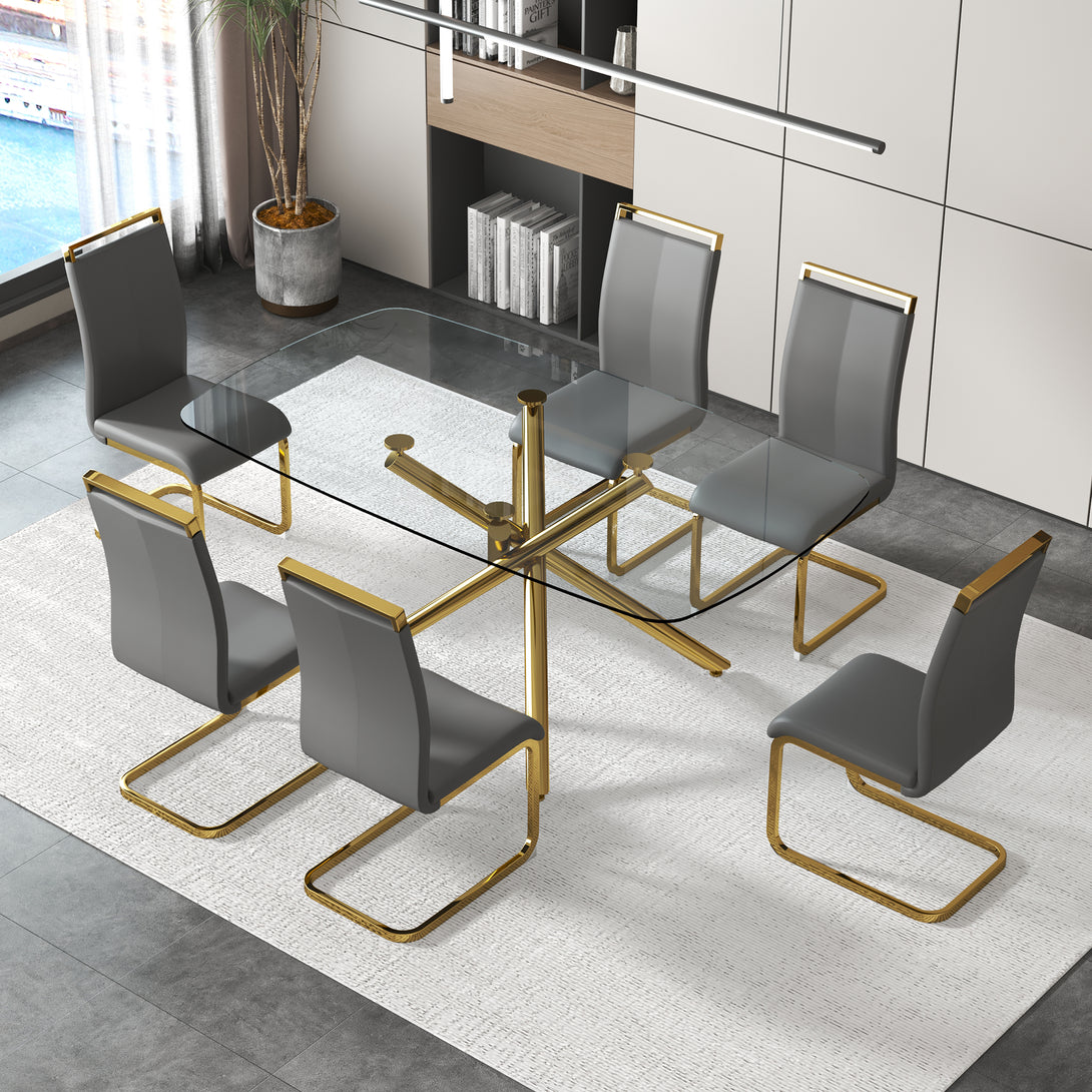 6-8 Seater Modern Rectangular Tempered Glass Table Top with Chrome Plated Single Legs_6