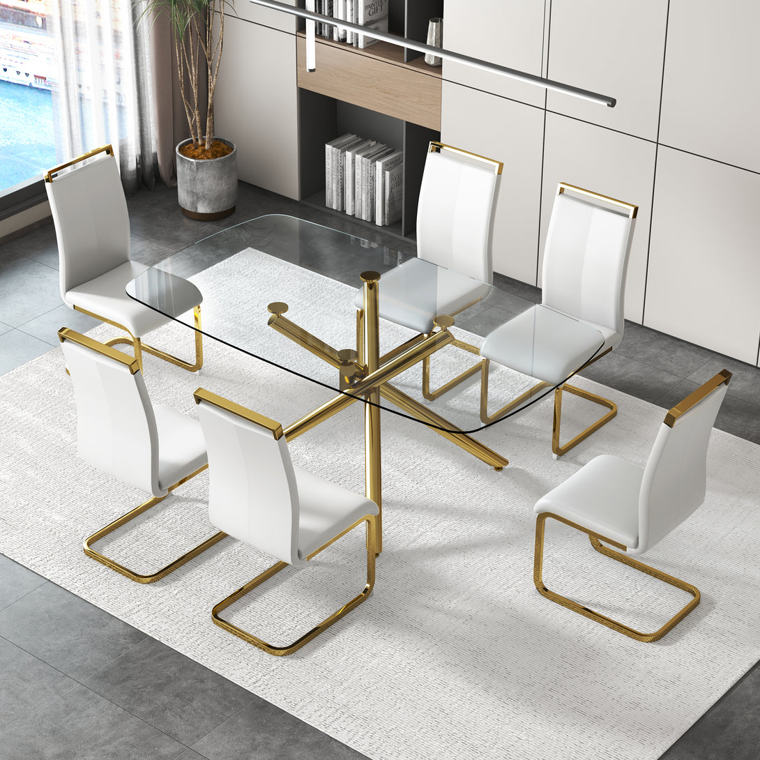 6-8 Seater Modern Rectangular Tempered Glass Table Top with Chrome Plated Single Legs_12