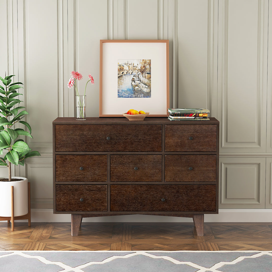 7 Drawers Solid Wood Free Standing Storage Cabinet Dresser Console- Auburn_3