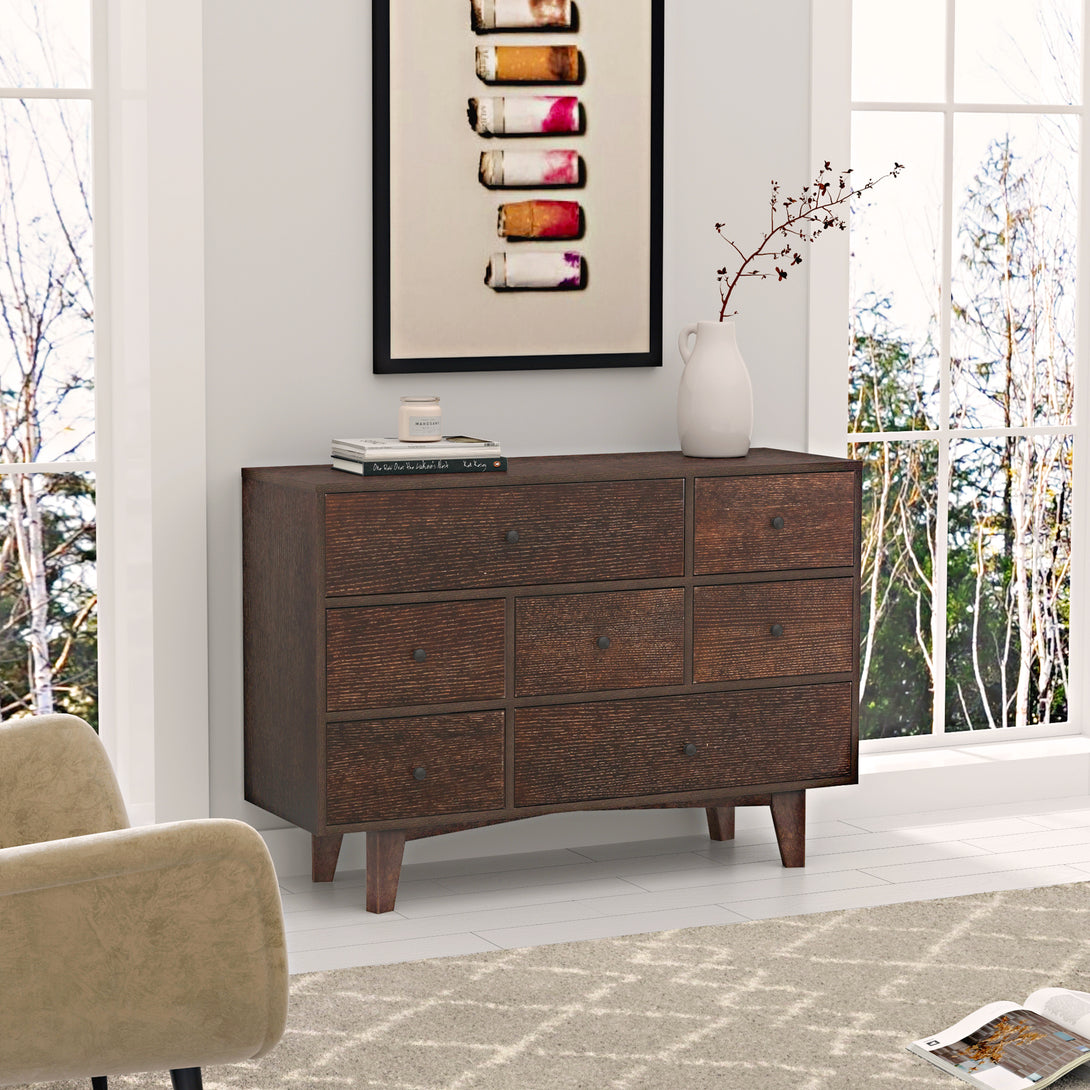 7 Drawers Solid Wood Free Standing Storage Cabinet Dresser Console- Auburn_7